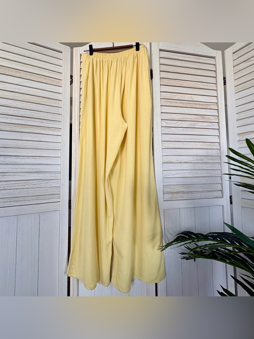 Sienna Sky Yellow Linen Blend Wide Leg Pants M Pull On Coastal Resort NWOT - Picture 3 of 13